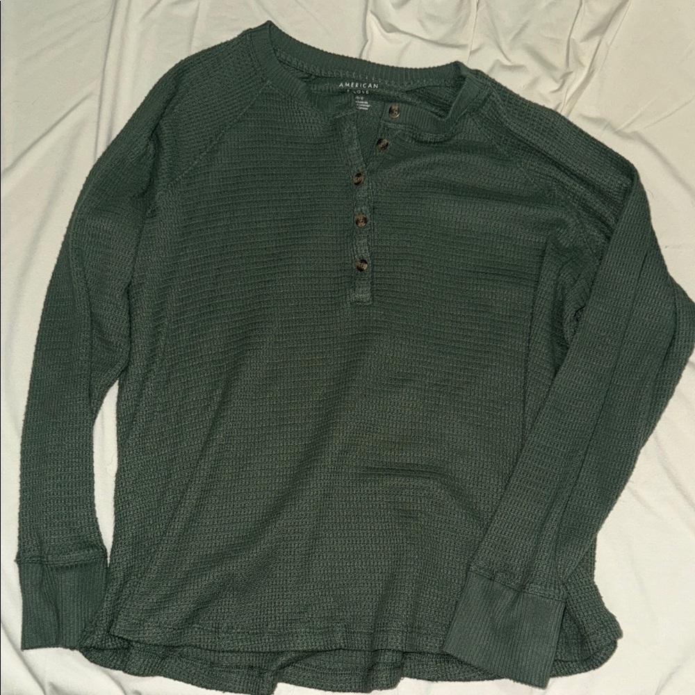 Women’s Green Henley Waffle Shirt